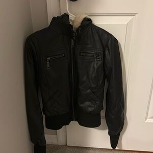 Black small jacket with hoodie size small 100 % polyester